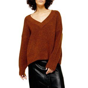 NWT Topshop Brown Knitted Super Soft VNeck Sweater